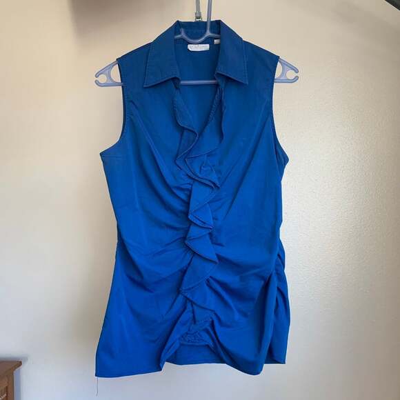Deep Blue Ruffled Sleeveless blouse - Picture 1 of 4